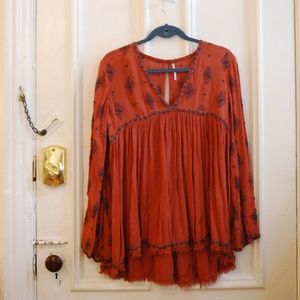 Free People Diamond Embroidered Bell Sleeved Tunic